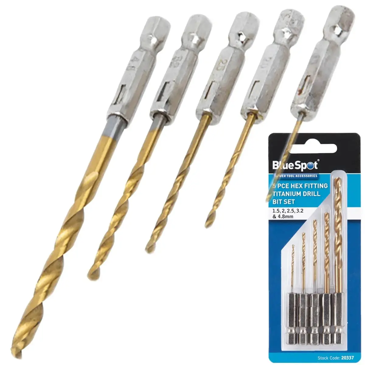 Bluespot 5 Piece Titanium Drill Bit Set 1.5-4.8Mm Hex Shank 1