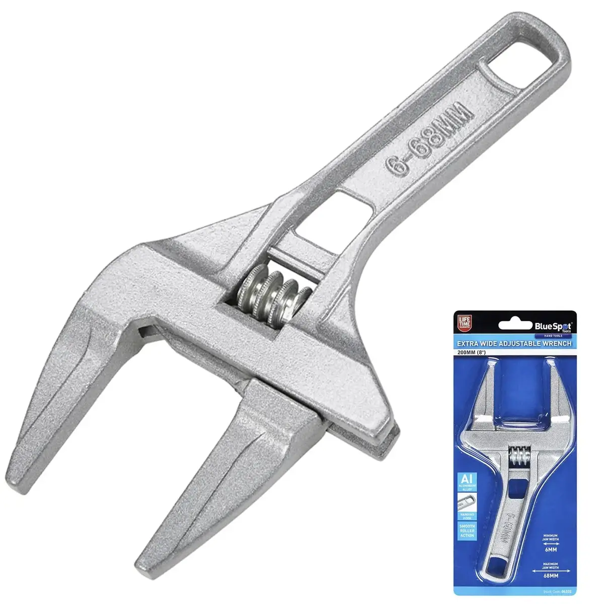 Bluespot Adjustable Wrench Extra Wide 200Mm 8In Jaw Width 68Mm 1