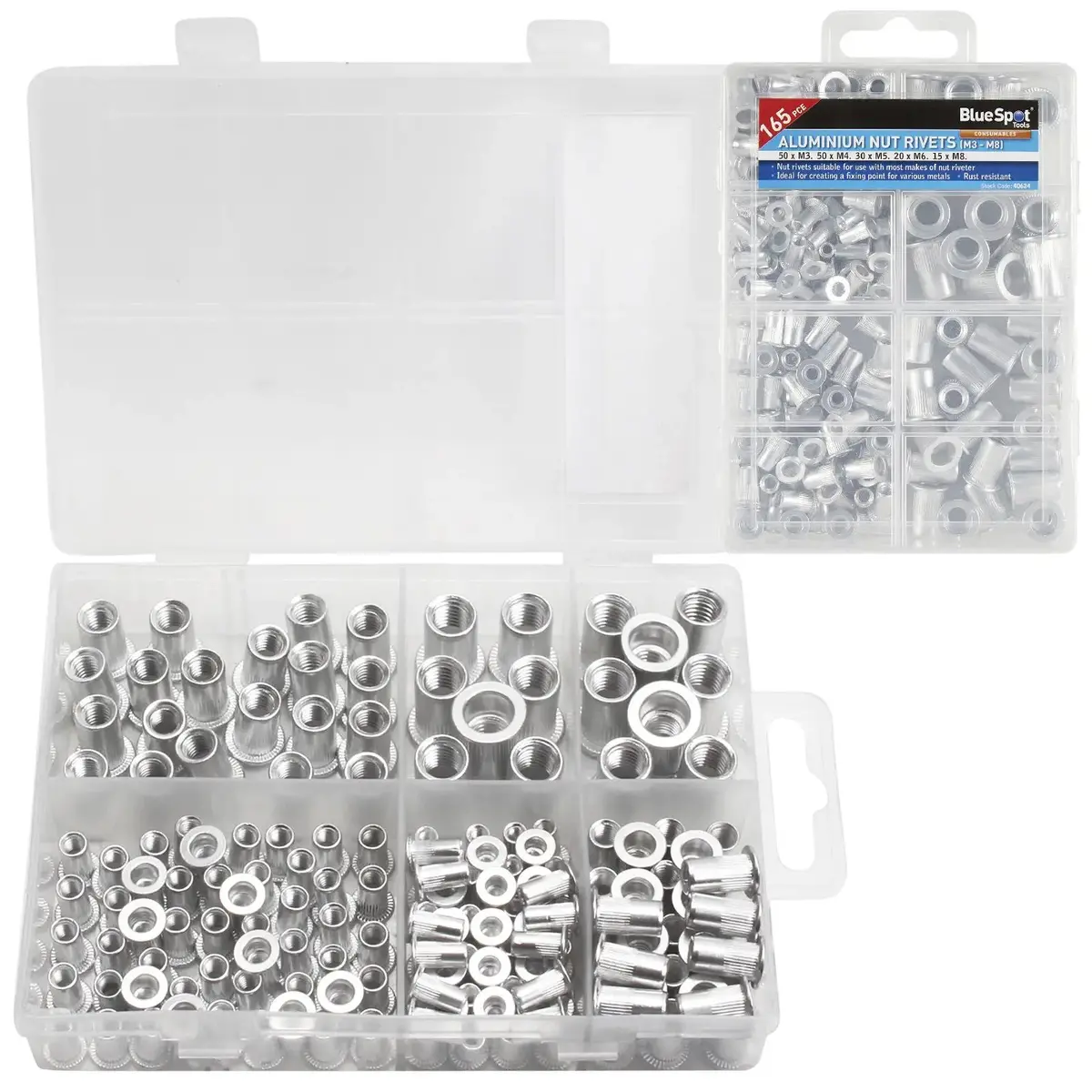 Bluespot Aluminium Nut Rivets (M3 - M8) 165 Piece 1