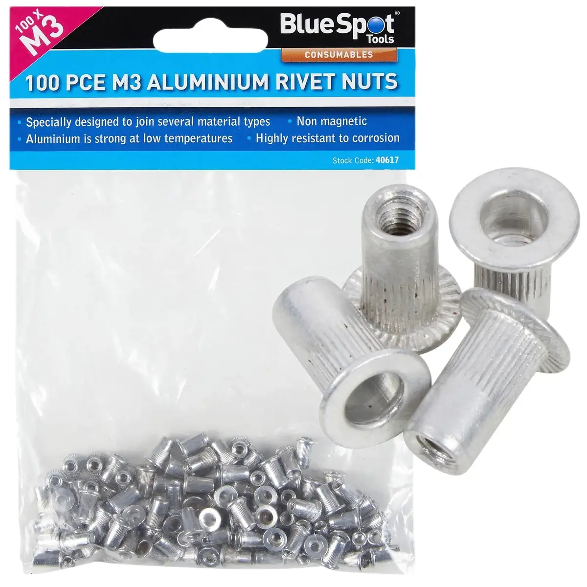 Bluespot Aluminium Rivet Nuts M3 100 Piece Rivnuts 1