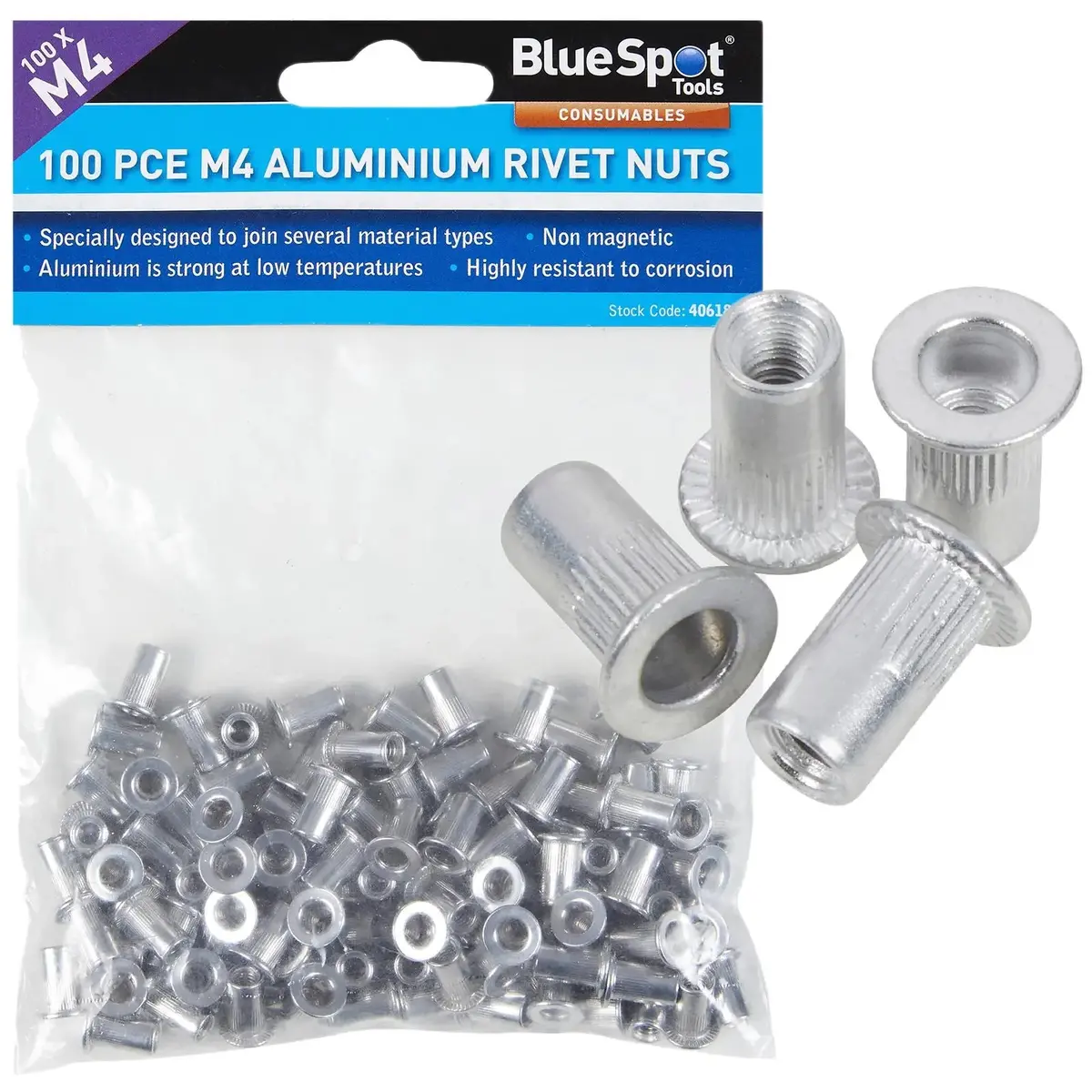 Bluespot Aluminium Rivet Nuts M4 100 Piece Rivnuts 1