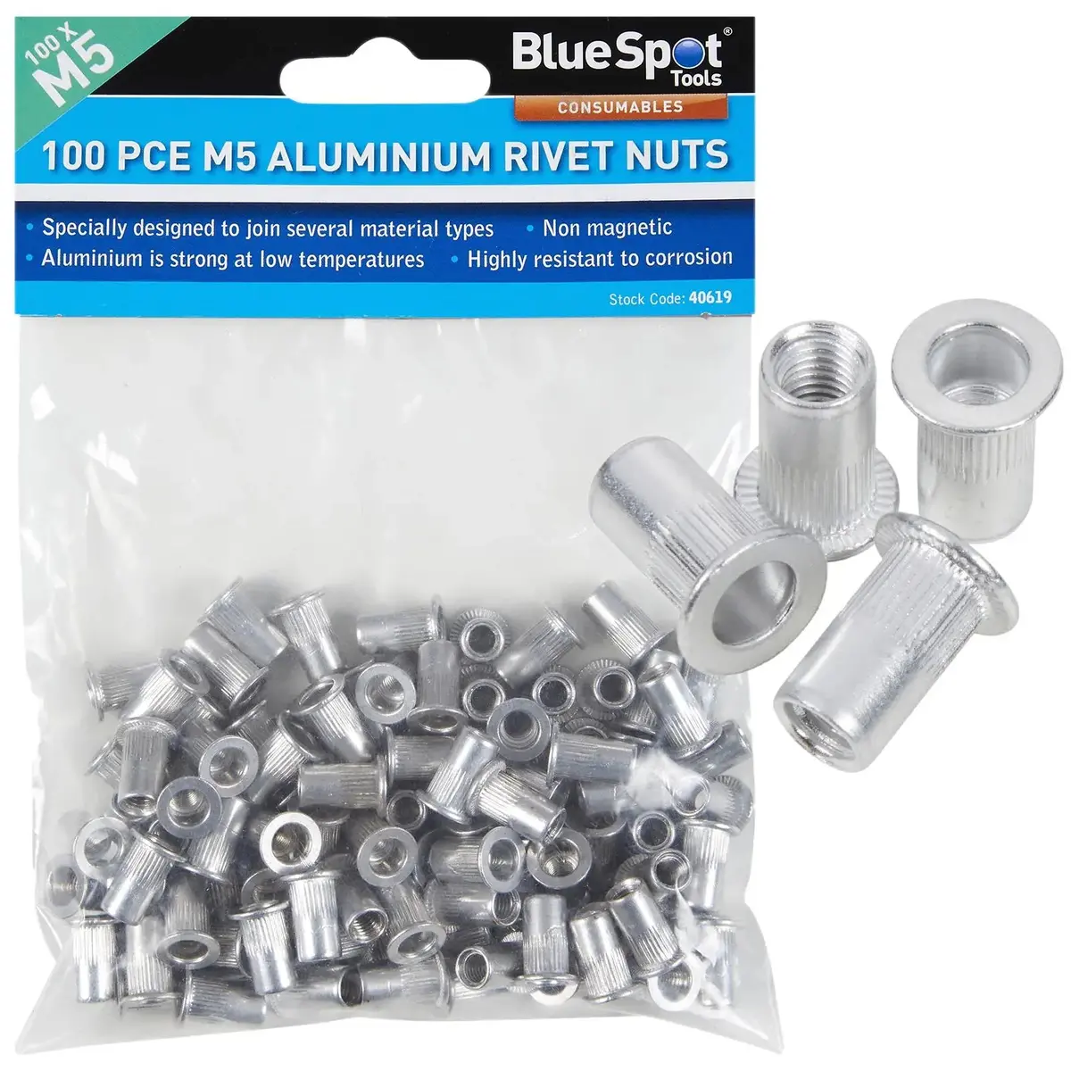 Bluespot Aluminium Rivet Nuts M5 100 Piece Rivnuts 1