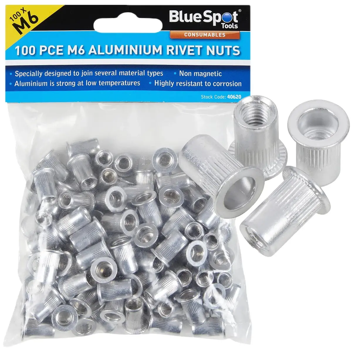 Bluespot Aluminium Rivet Nuts M6 100 Piece Rivnuts 1
