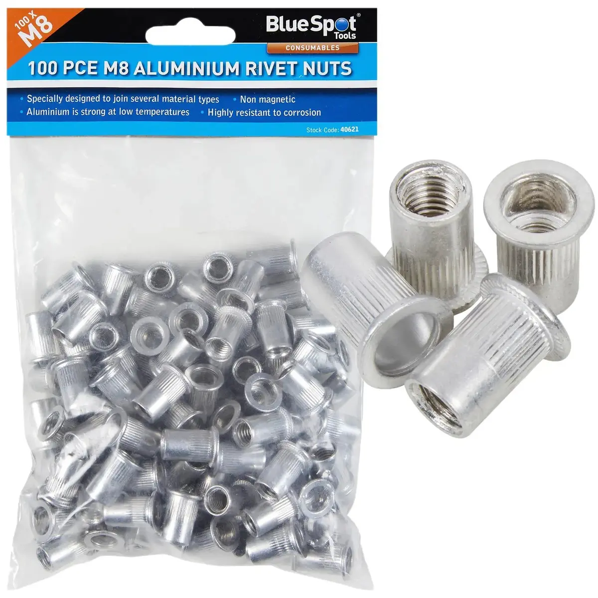 Bluespot Aluminium Rivet Nuts M8 100 Piece Rivnuts 1