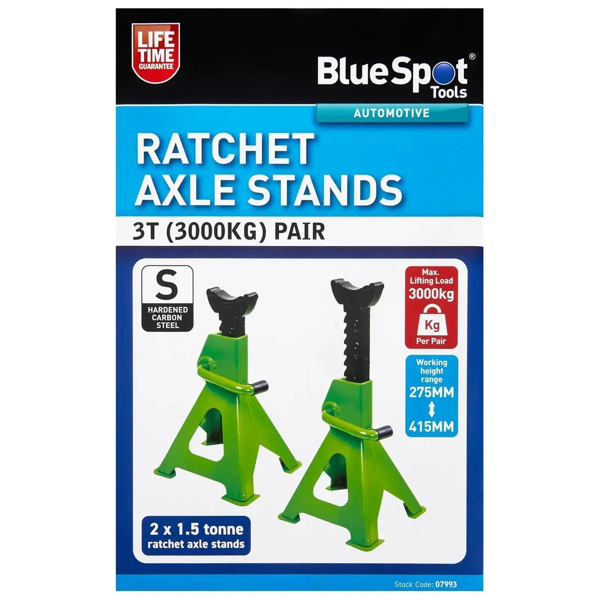 Bluespot Axle Stands Ratchet Jack Stand 3 Tonne 3000Kg 275-415Mm Lifting Height 2