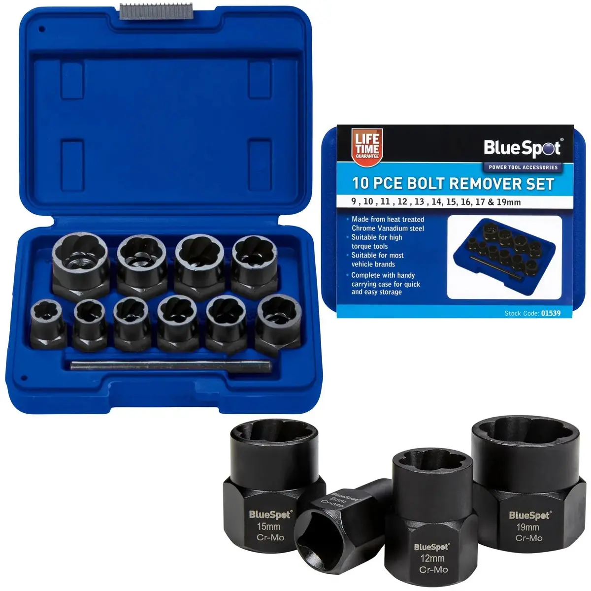 Bluespot Bolt Remover Nut Extractor 3/8" 9-19Mm Damaged Rounded Rusted Painted 1