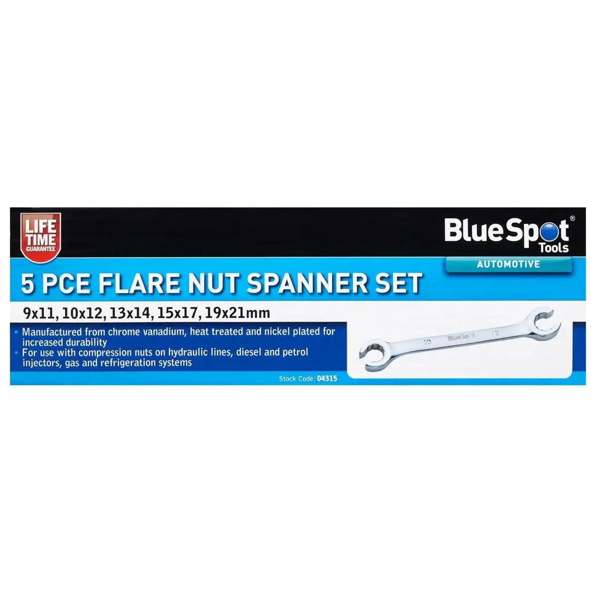 Bluespot Brake Pipe Flare Nut Spanner Set 9-21Mm 5 Piece 1