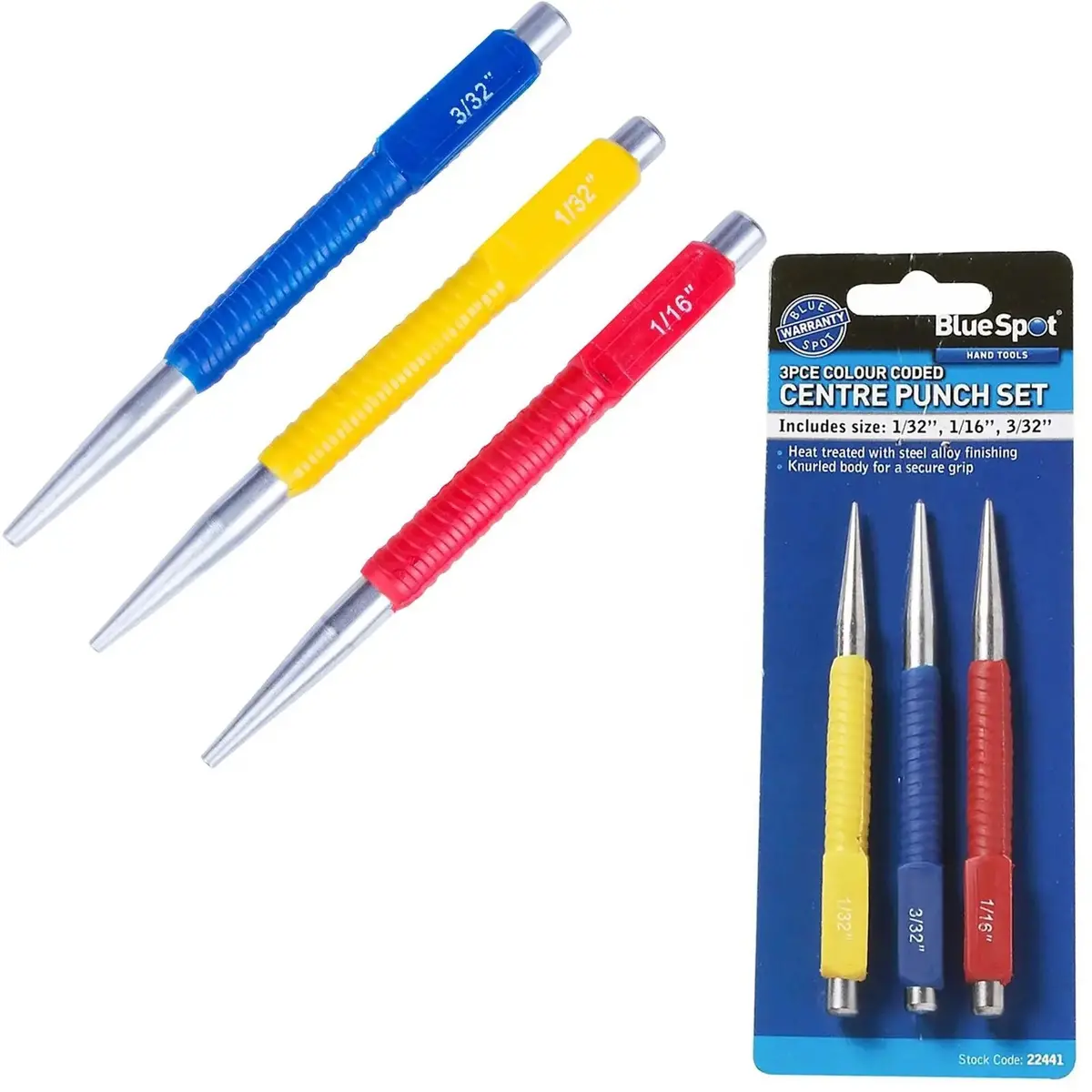 Bluespot Centre Punch Set Colour Coded Imperial Scribe Dot Marking Drilling 3Pc 1