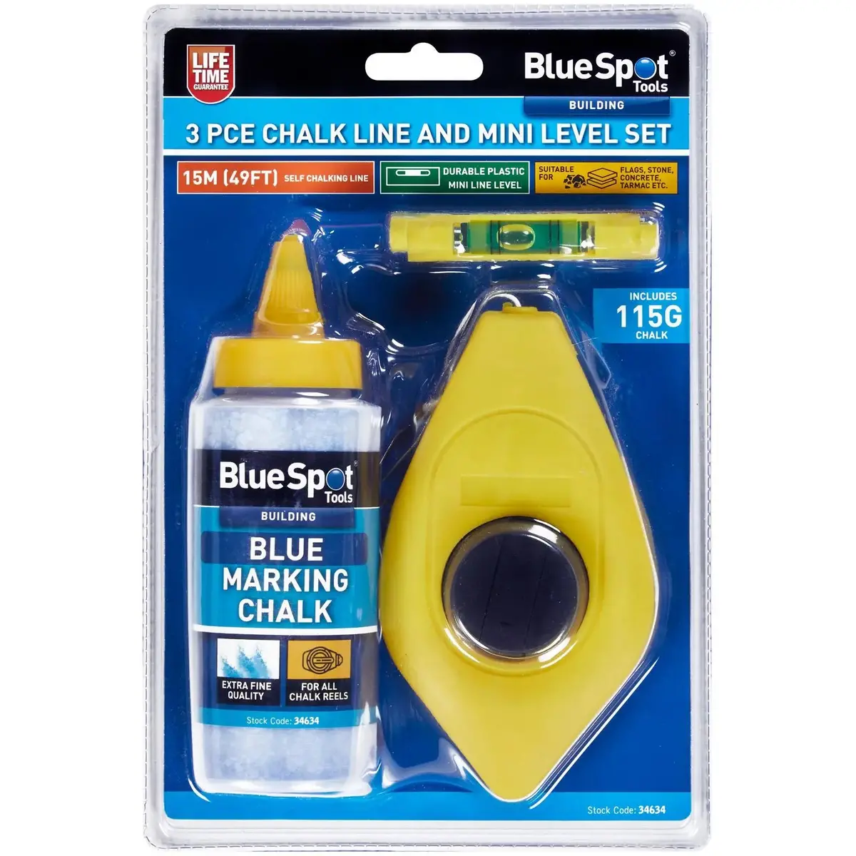 Bluespot Chalk Line Set 15M Line Chalk And Level 3 Piece 1
