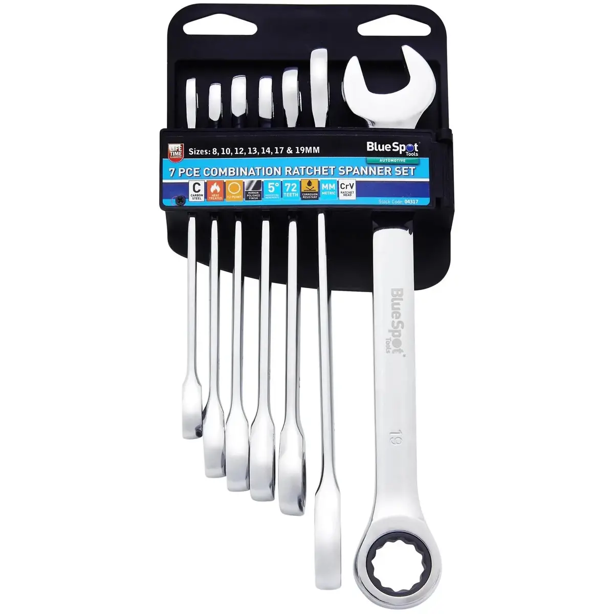 Bluespot Combination Ratchet Spanner Set 8-19Mm 7 Piece 1