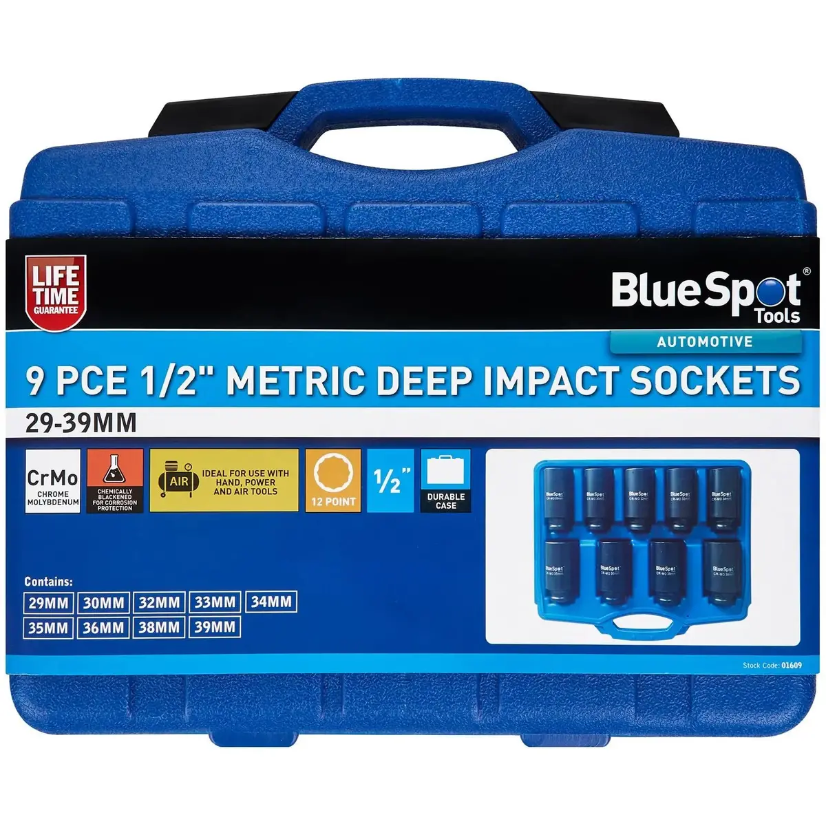 Bluespot Deep Impact Socket Set 1/2" Drive 12 Point 29-39Mm In Case 9 Piece 1