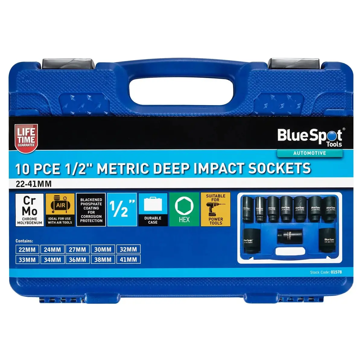 Bluespot Deep Impact Socket Set 1/2" Metric 22Mm-41Mm 10 Piece 1