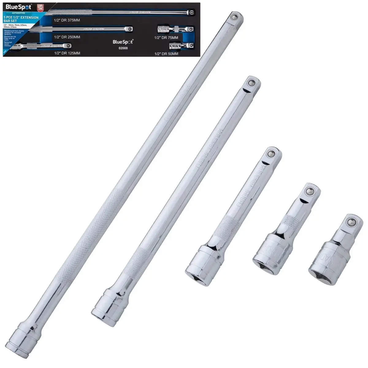 Bluespot Extension Bar Set 1/2" Drive 5 Piece In Eva Foam 1