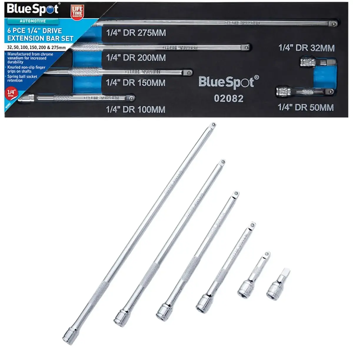 Bluespot Extension Bar Set 1/4" Drive 6 Piece In Eva Foam 1
