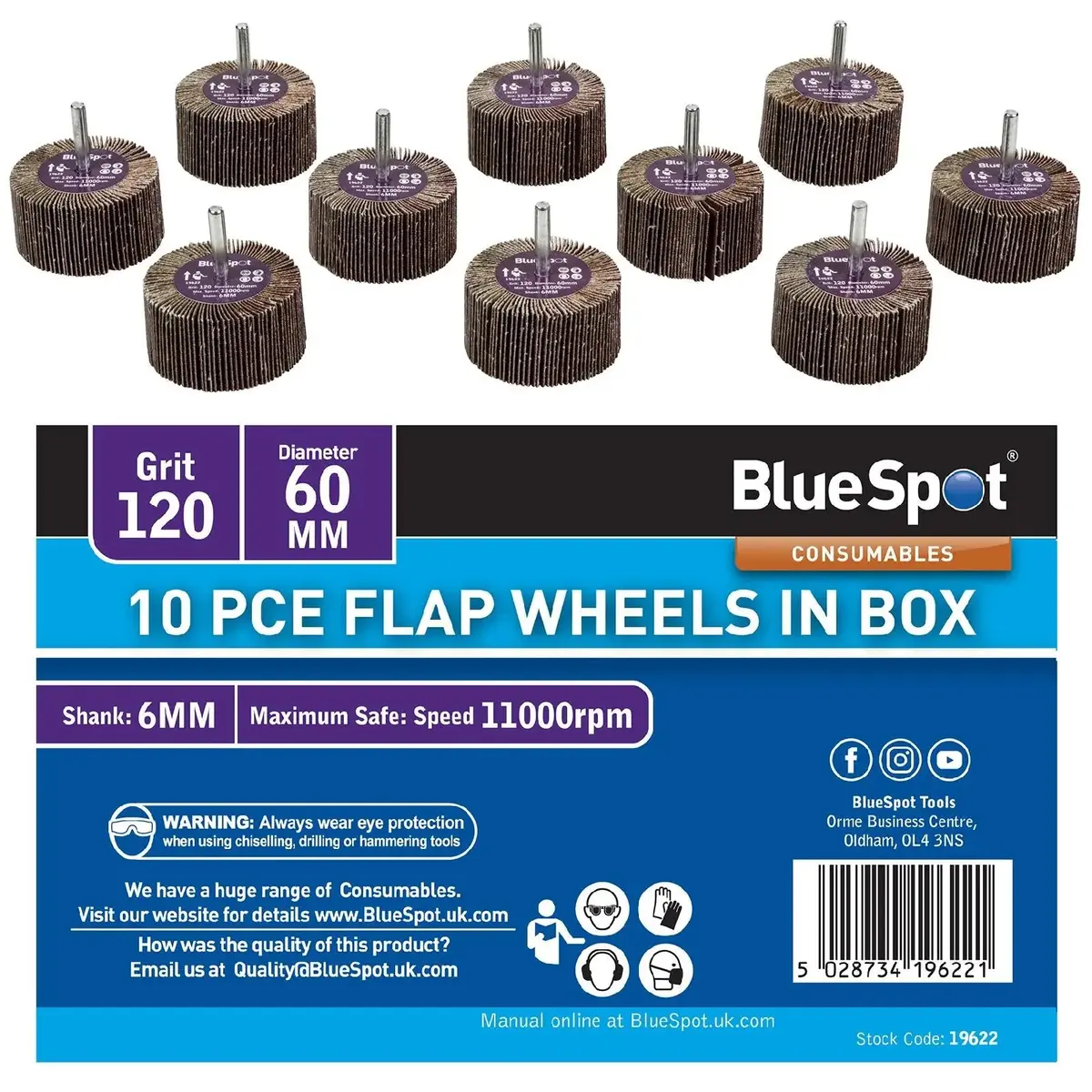 Bluespot Flap Wheels In Box 10 Pieces 120 Grit 60Mm 1