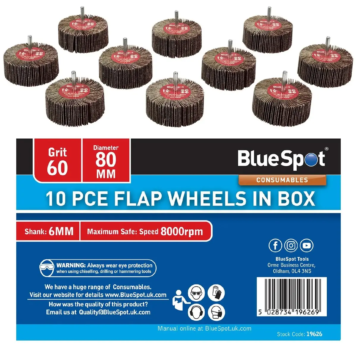 Bluespot Flap Wheels In Box 10 Pieces 60 Grit 80Mm 1