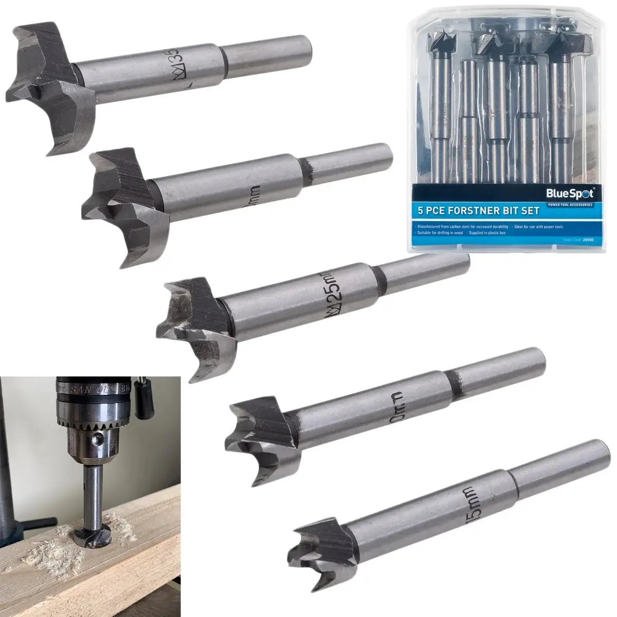 Bluespot Forstner Wood Drill Bit Set 5 Piece Metric 15-35Mm 1