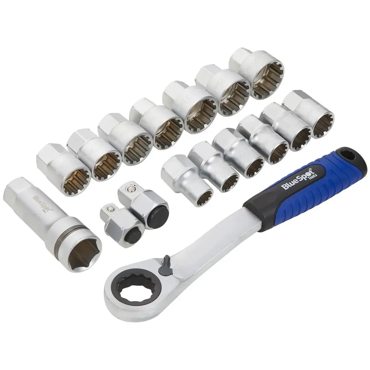 Bluespot Go Through Multi Fit Socket Set 3/8" And 1/2" Drive 10-24Mm 17 Piece 1