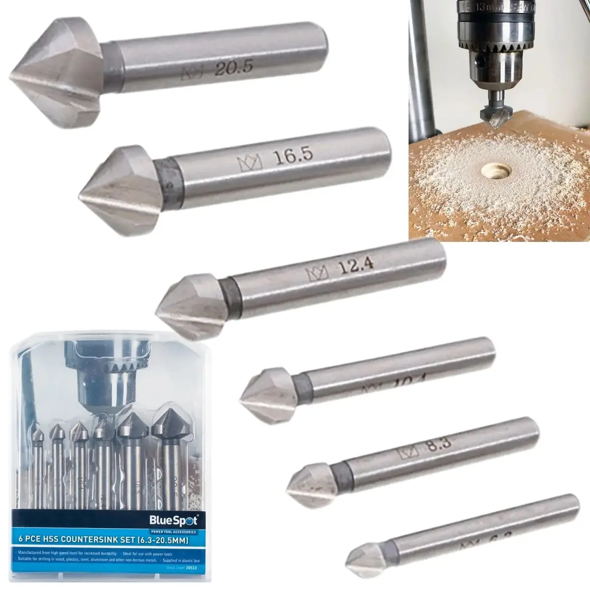 Bluespot Hss Countersink Set 6 Piece 6.3Mm-20.5Mm For Wood Metal Plastics 1