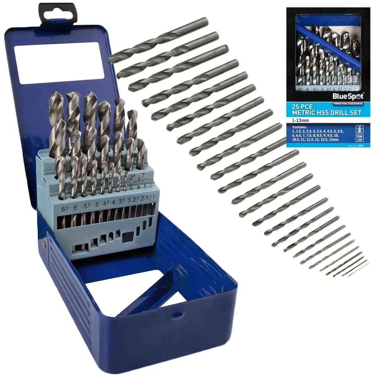 Bluespot Hss Drill Bit Set 25 Piece Metric In Metal Case 1-13Mm 1