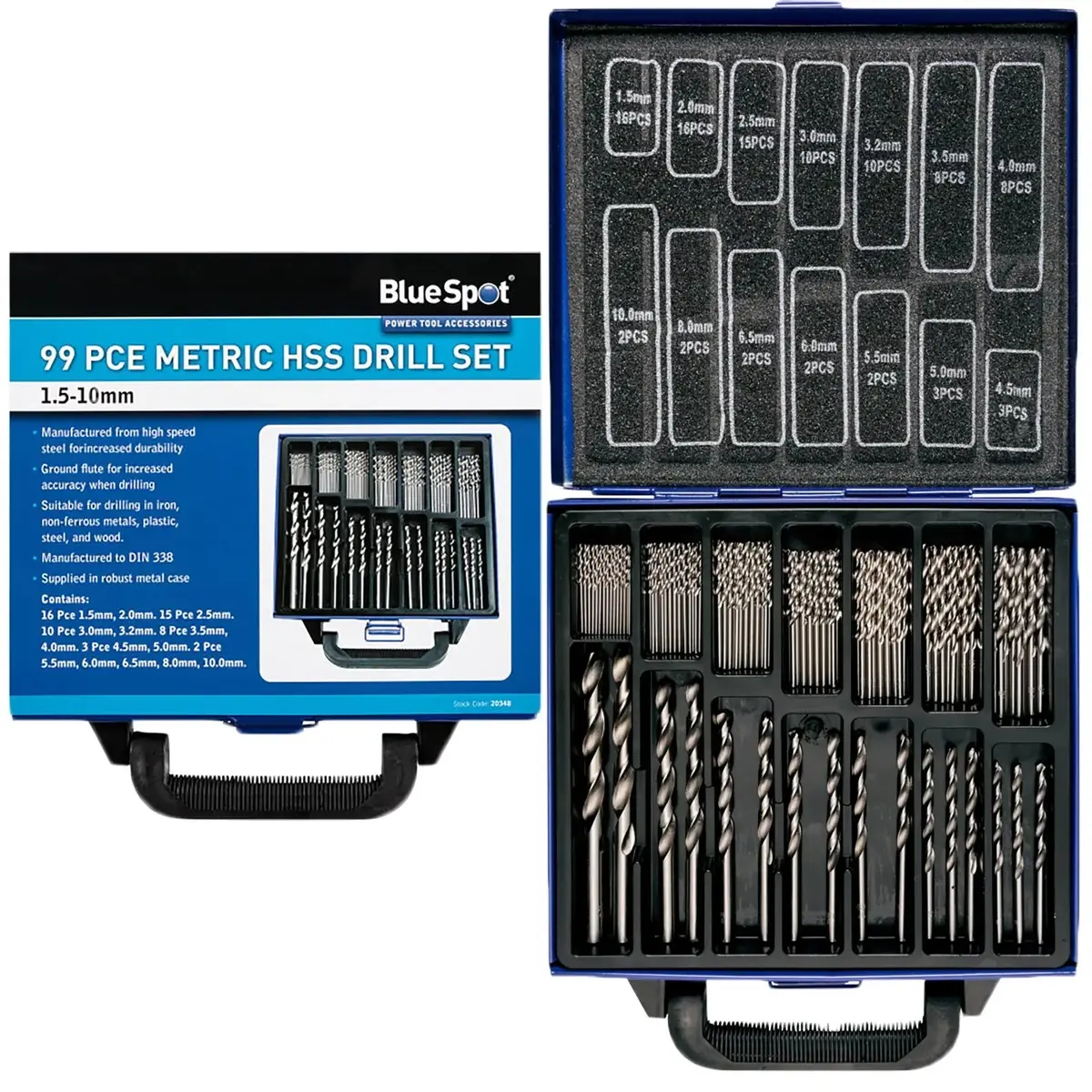 Bluespot Hss Drill Bit Set 99 Piece 1.5Mm-10Mm In Metal Case 1