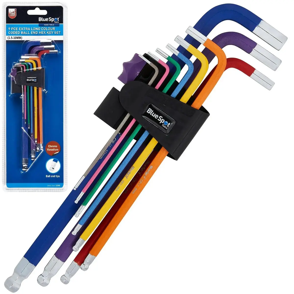 Bluespot Hex Key Set Extra Long Colour Coded Ball End 1.5-10Mm 9 Piece 1