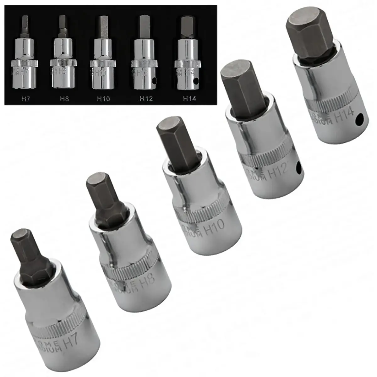 Bluespot Hex Socket Bit Set In Eva Foam 5 Piece 1/2" Drive 7Mm-14Mm 1