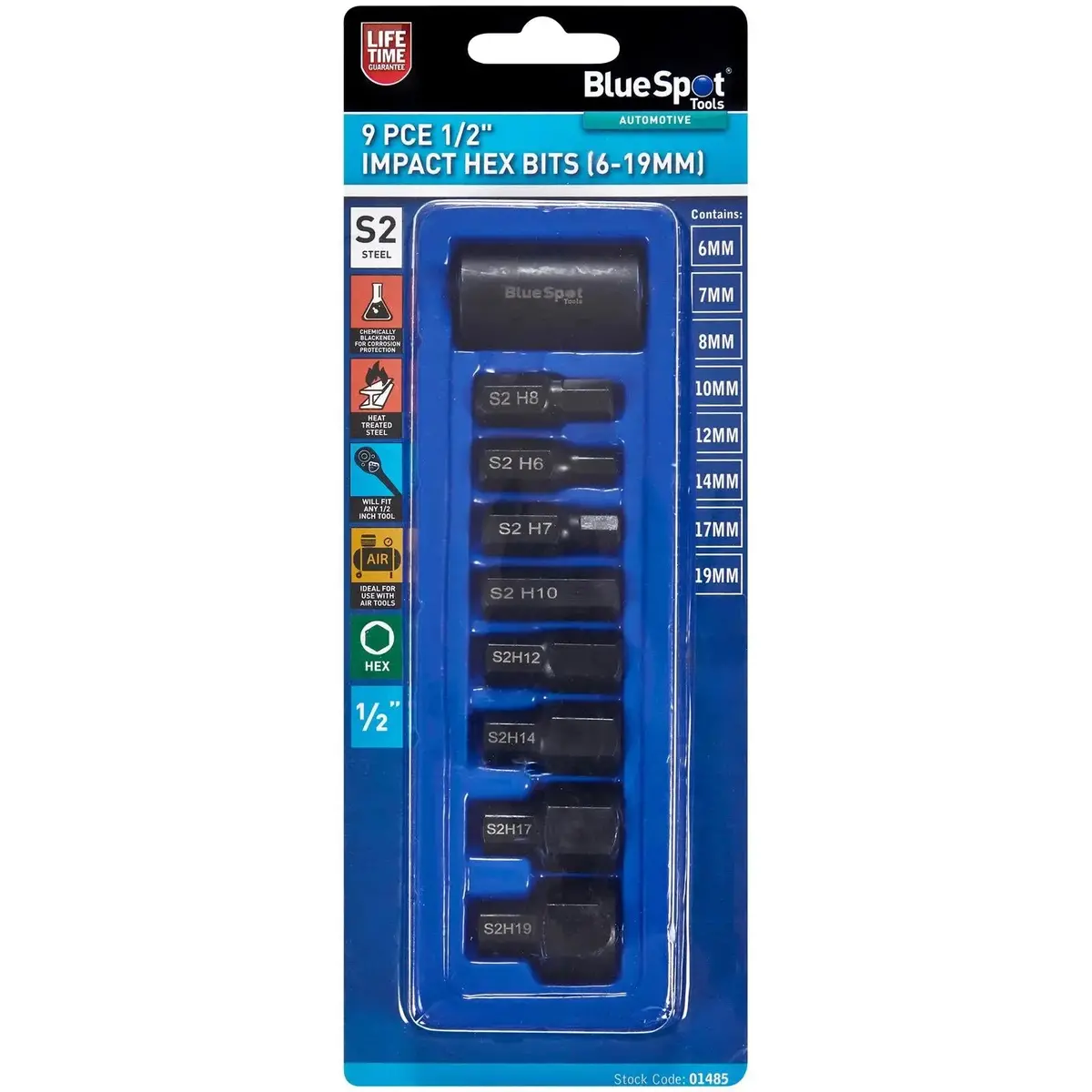 Bluespot Impact Hex Socket Bits 1/2" Drive 6-19Mm 9 Piece 1