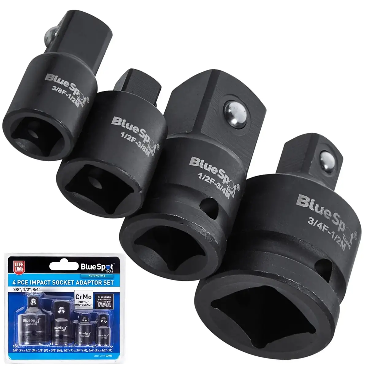 Bluespot Impact Socket Adaptor Set 4 Piece 3/8" 1/2" 3/4 1