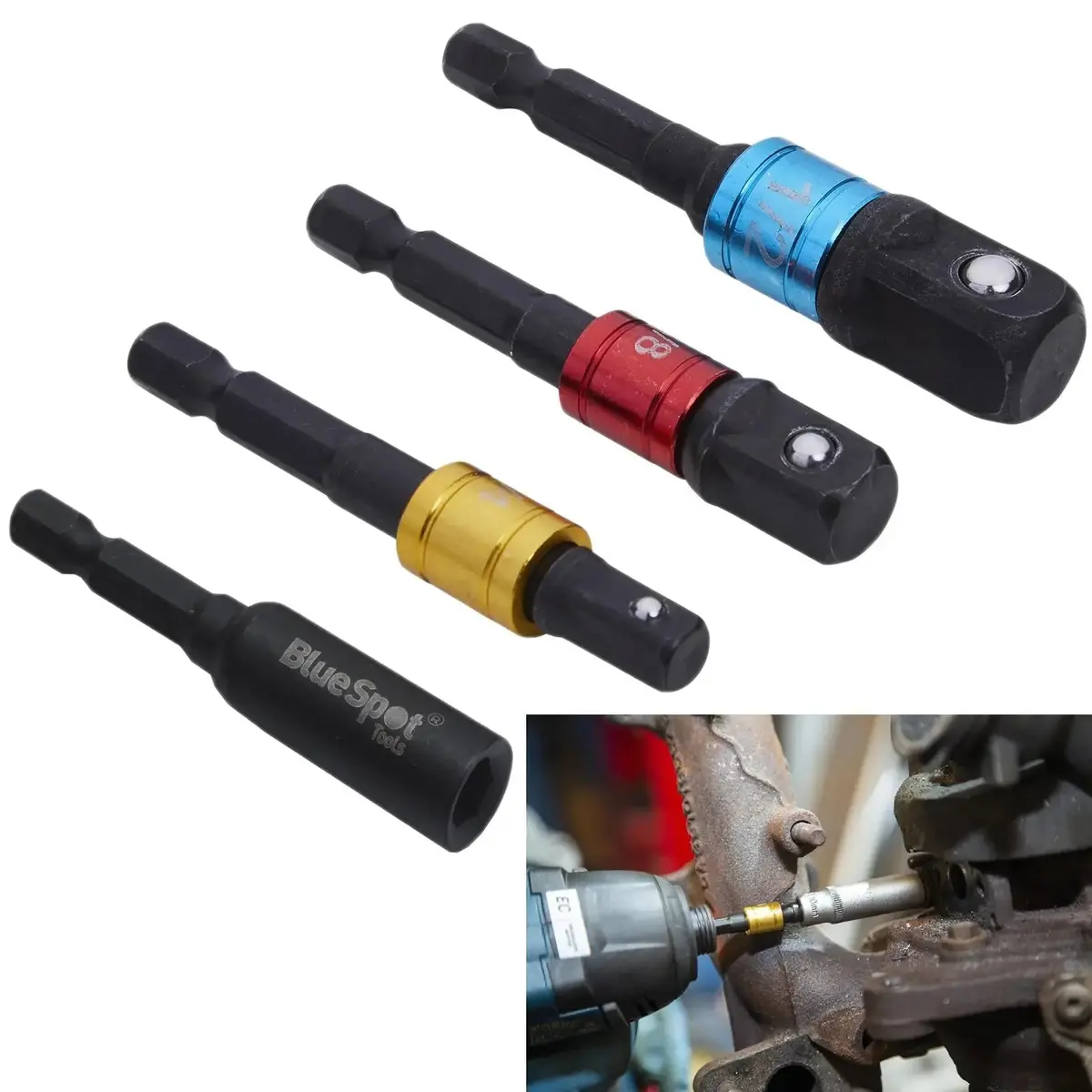 Bluespot Impact Socket Adaptors Colour Coded 1/4" 3/8" 1/2" Drive And Bit Holder 1