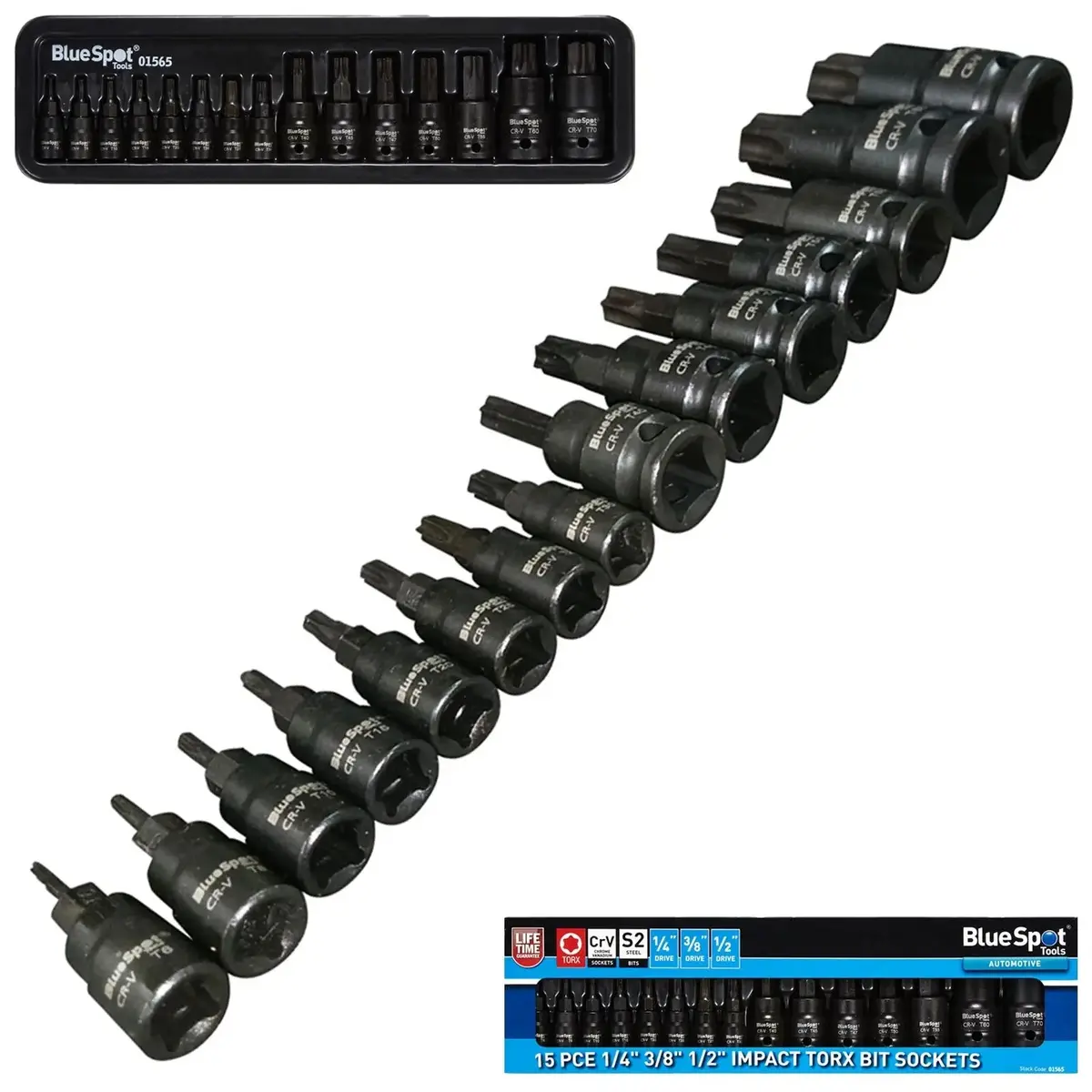 Bluespot Impact Torx Bit Sockets 15 Piece 1/4" 3/8" 1/2" Drive 1
