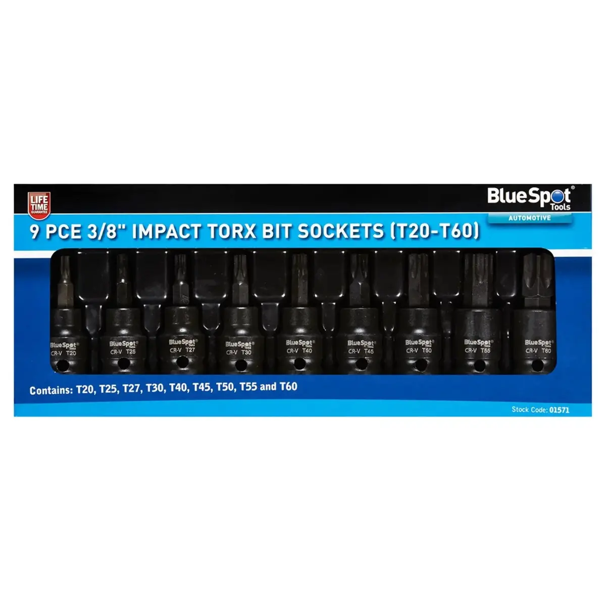 Bluespot Impact Torx Bit Sockets 3/8" 9 Piece T20-T60 1