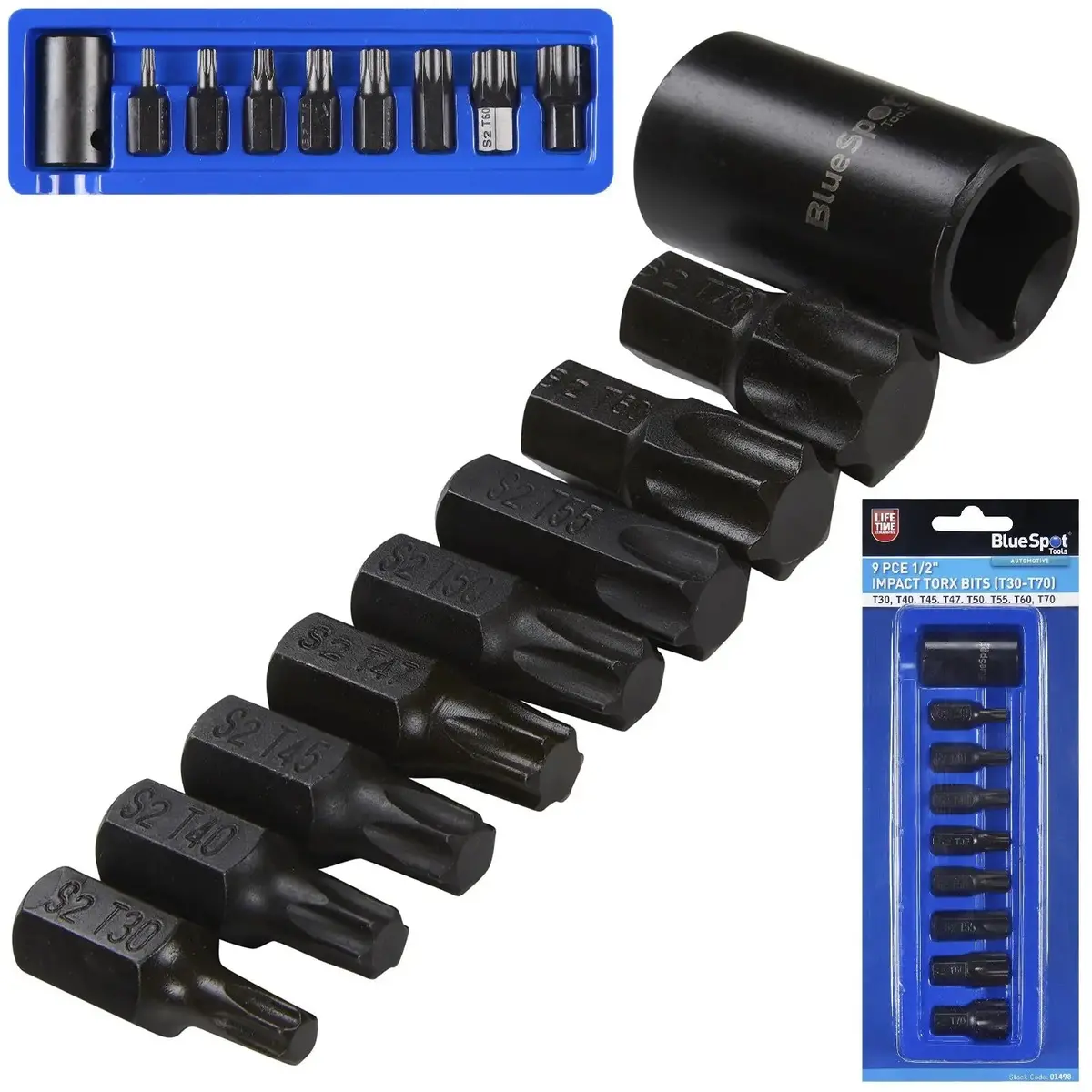 Bluespot Impact Torx Bits Sockets 1/2" Drive T30-T70 9 Piece 1