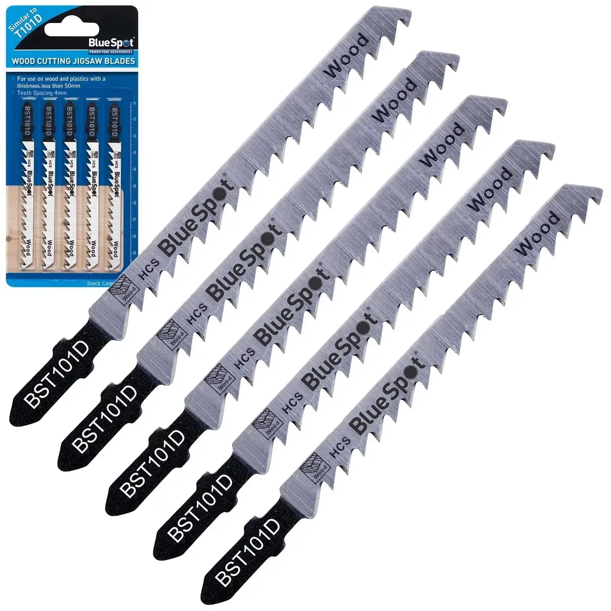 Bluespot Jigsaw Blades 5 Piece Fast Cut For Wood 6 Tpi T101d 1