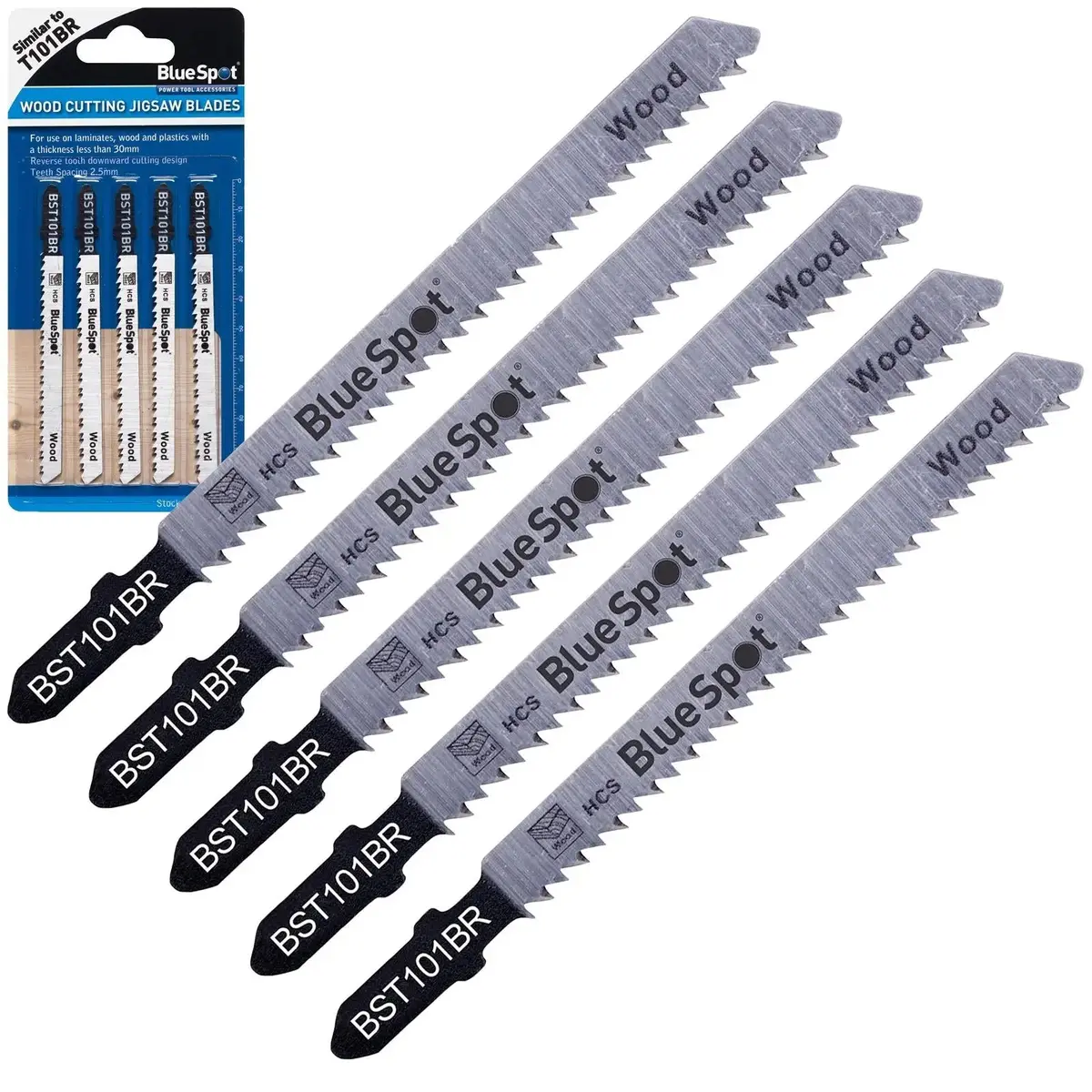 Bluespot Jigsaw Blades 5 Piece Reverse Pitch For Wood 10 Tpi T101br 1