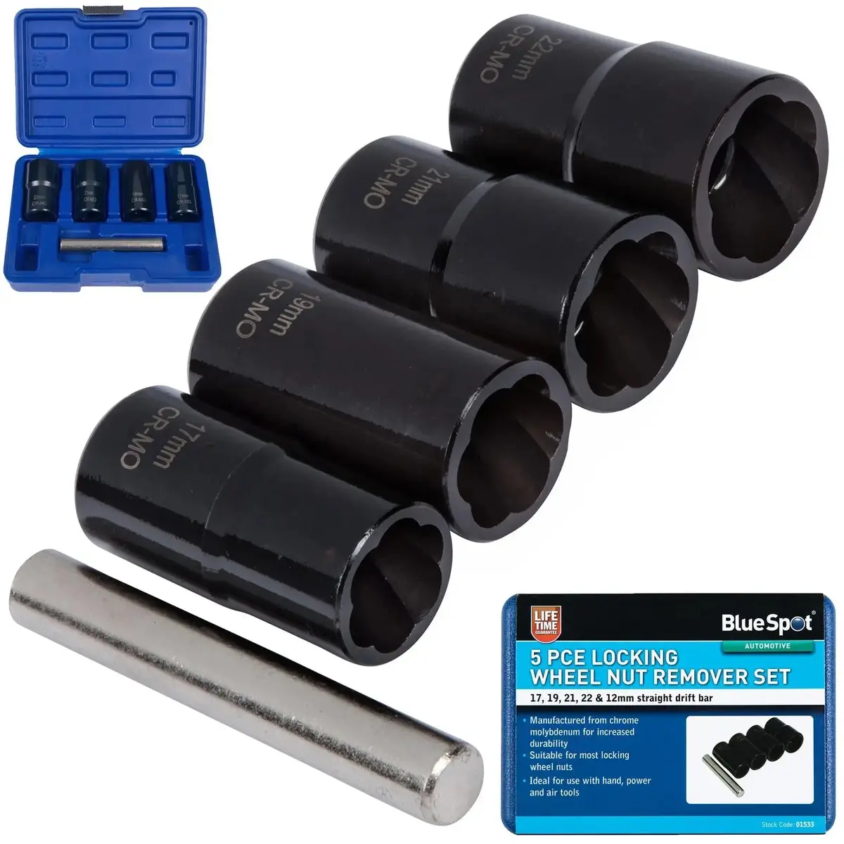 Bluespot Locking Wheel Nut Remover Set 5 Piece 17-22Mm 1