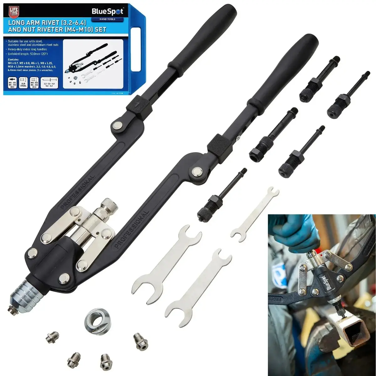Bluespot Long Arm Rivet (3.2-6.4) And Nut Riveter (M4-M10) Set 1