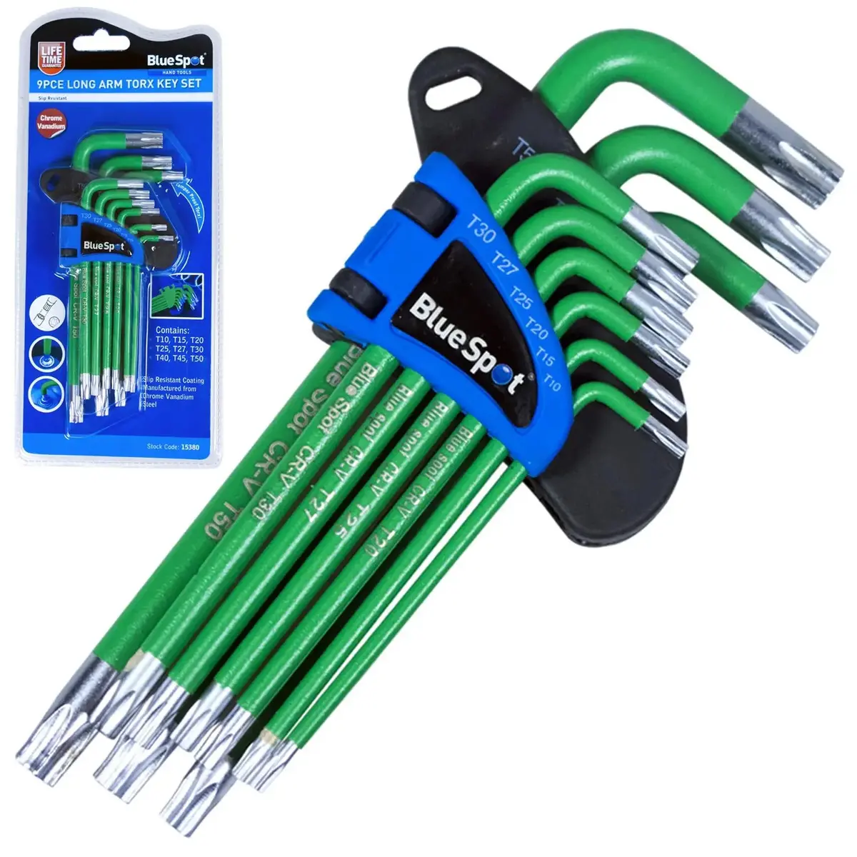 Bluespot Long Arm Tamper Proof Torx Key Set 9 Piece T10-T50 1