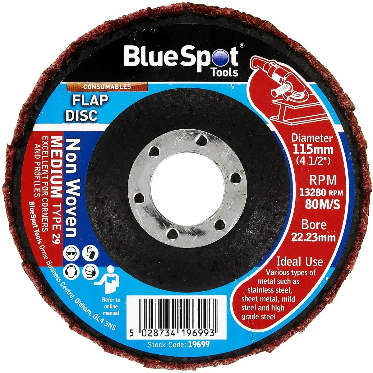 Bluespot Medium Non Woven Flap Disc 115Mm (4.5") 1