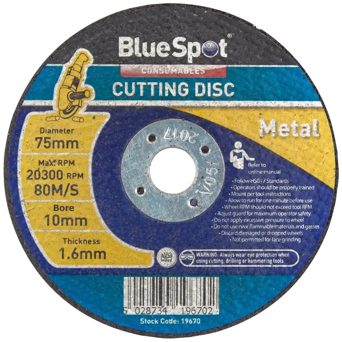Bluespot Metal Cutting Disc 75Mm X 10Mm Bore X 1.6Mm Depth 1