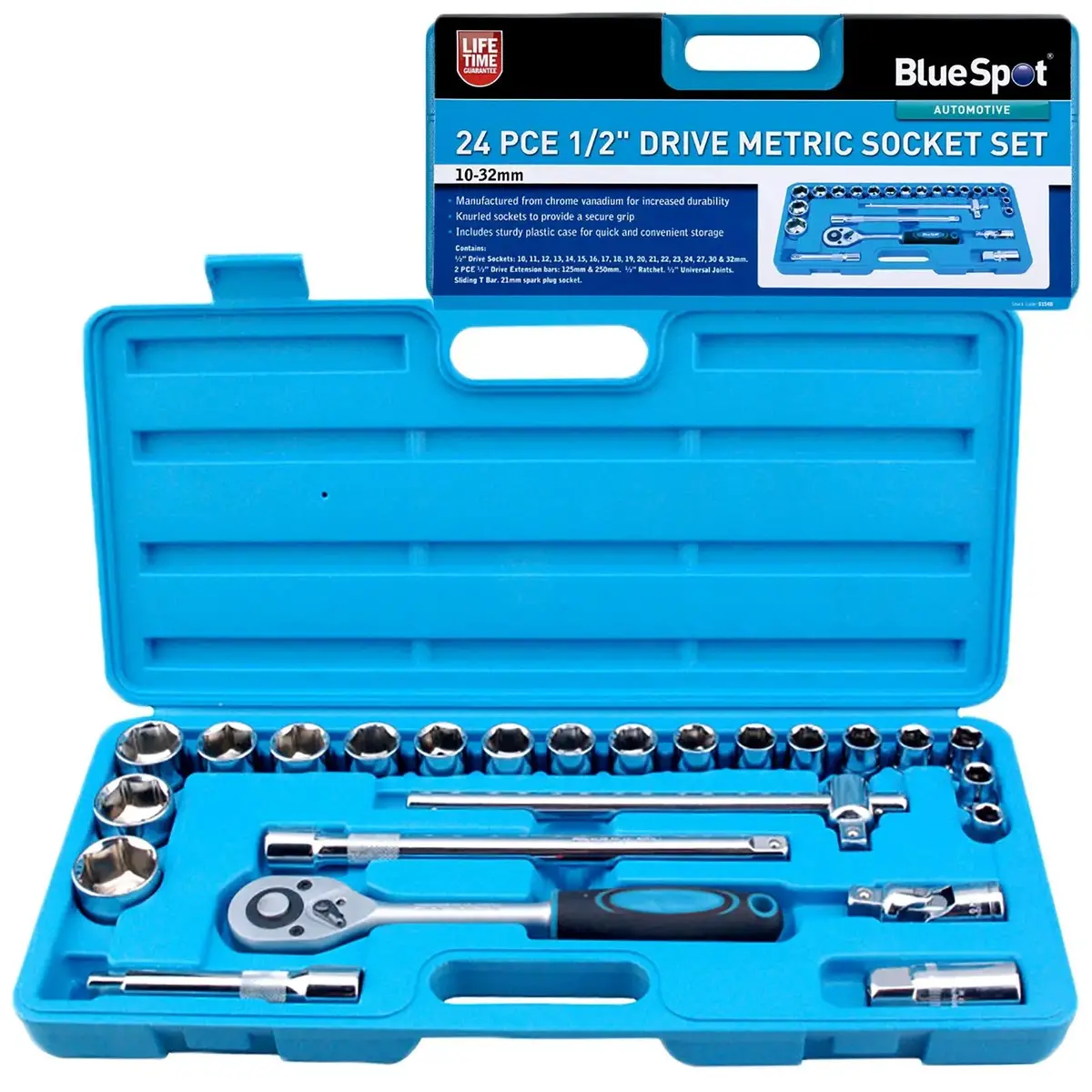 Bluespot Metric Socket Set 1/2" Drive 24 Piece 10-32Mm Plastic Storage Case 1