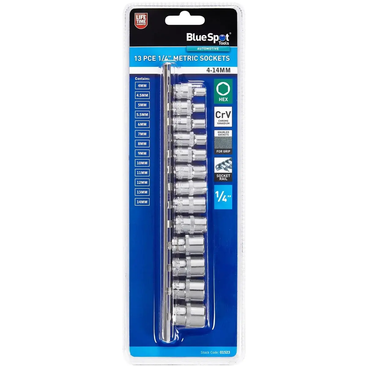 Bluespot Metric Socket Set 1/4" Drive On Socket Rail 4-14Mm 13 Piece 1