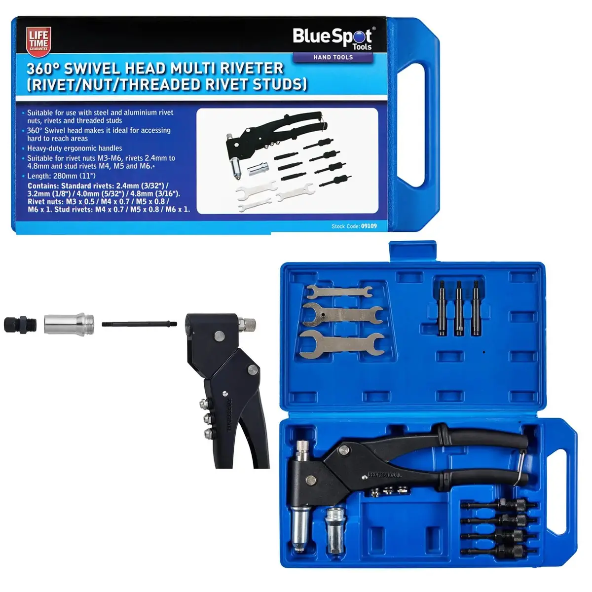 Bluespot Multi Riveter 360° Swivel Head Rivet Gun For Rivet Nuts Rivets And Stud Rivets 1