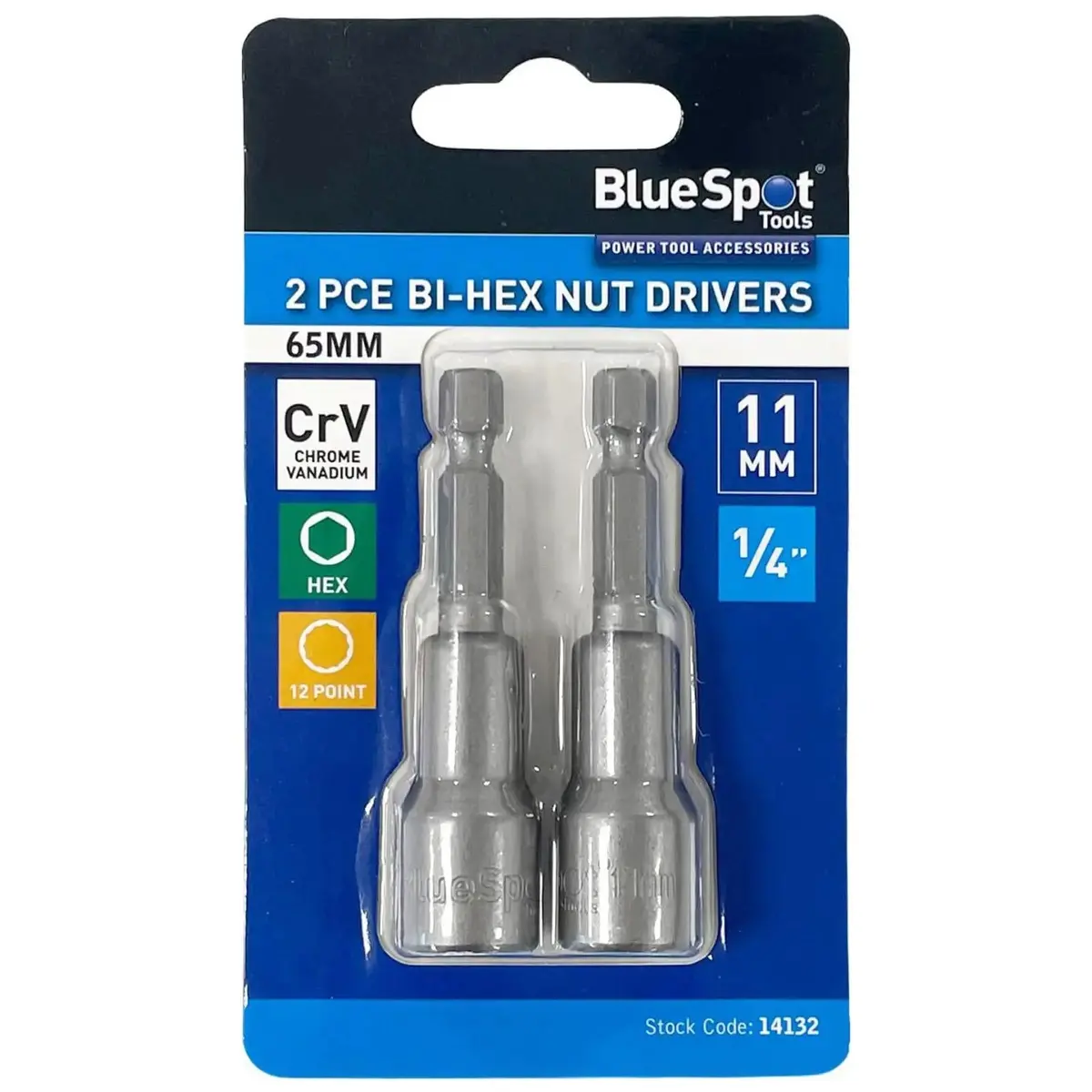 Bluespot Nut Driver 11Mm 12 Point 1/4" Hex Nut Runner 2 Piece 1