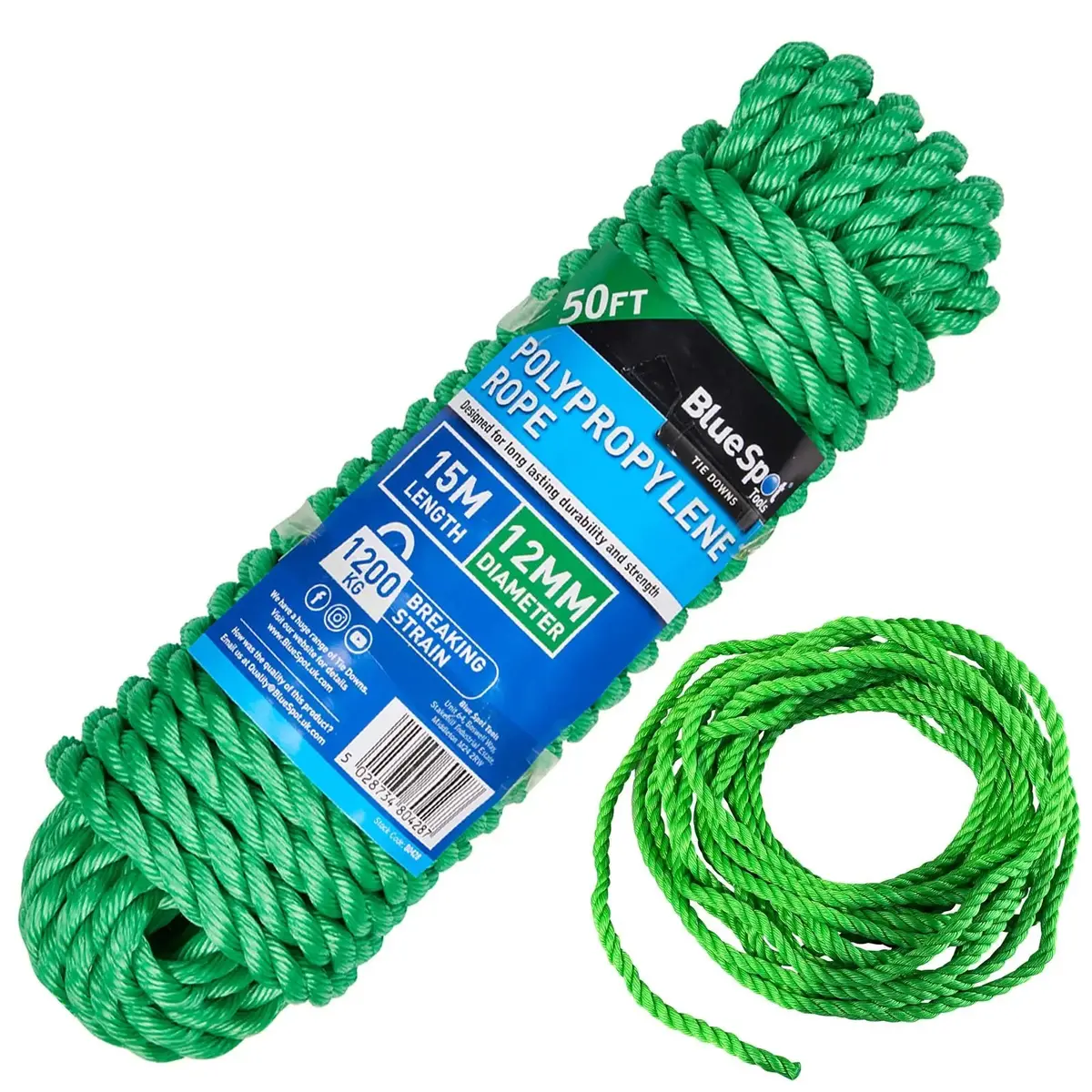 Bluespot Polypropylene Rope Green 15M X 12Mm 50Ft 1