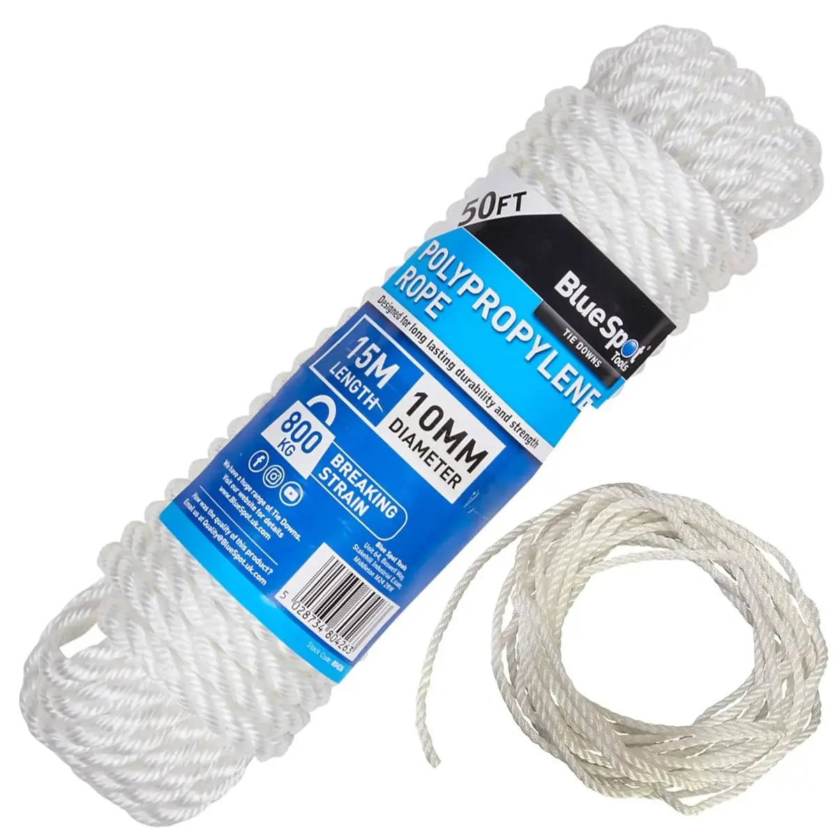 Bluespot Polypropylene Rope White 15M X 10Mm 50Ft 1