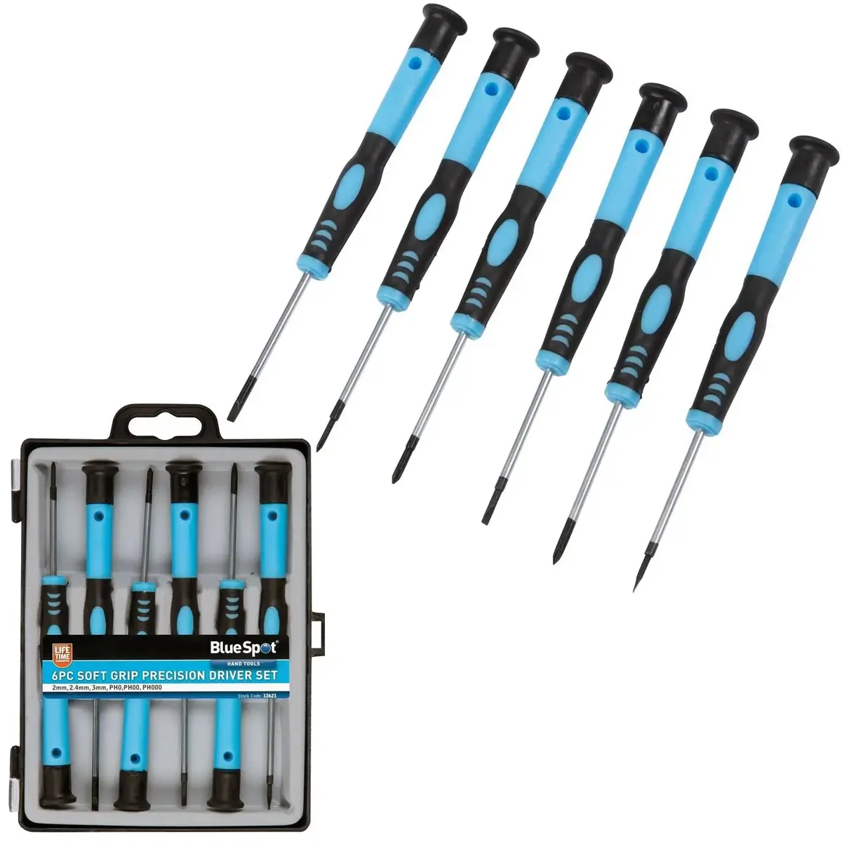 Bluespot Precision Screwdriver Set Soft Grip Magnetic Slotted Phillips 6Pc 1