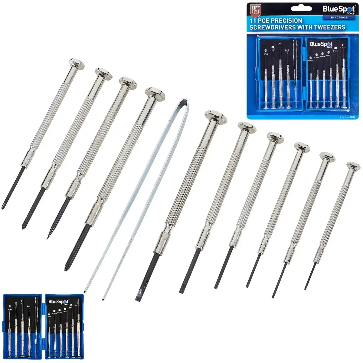 Bluespot Precision Screwdriver Set With Tweezers 11 Piece Slotted Phillips 1