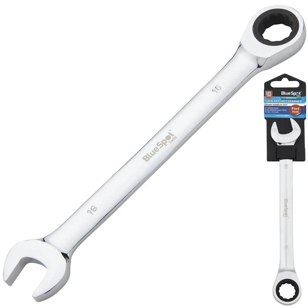 Bluespot Ratchet Combination Spanner Fixed Head Chrome Vanadium 16Mm 1