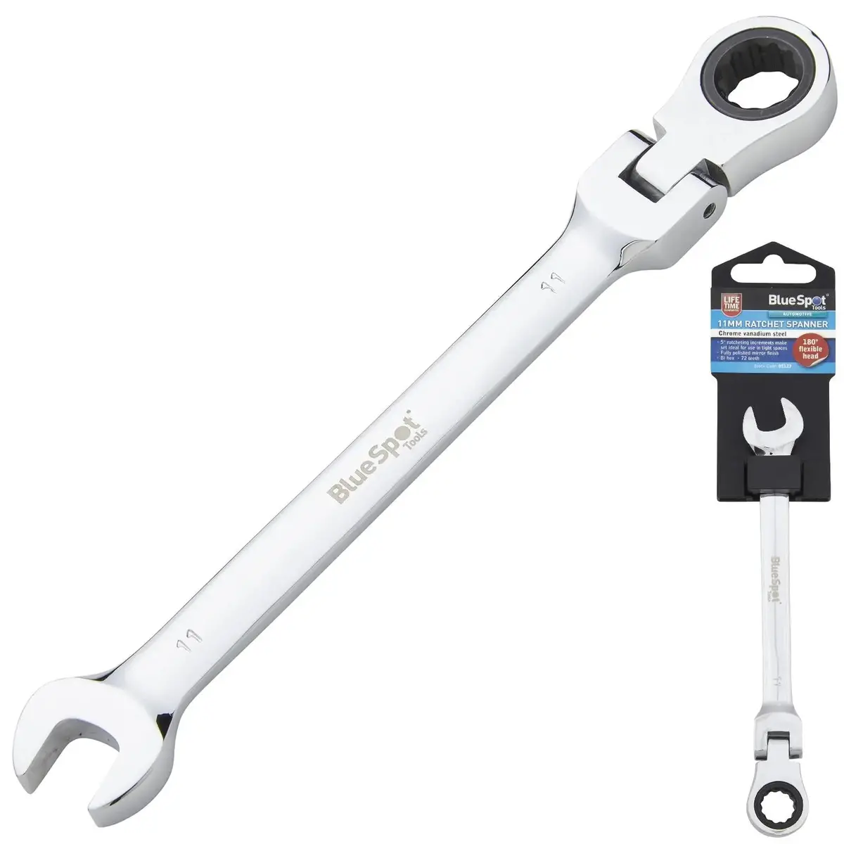 Bluespot Ratchet Combination Spanner Flexible Head Chrome Vanadium 11Mm 1